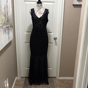 Black Lace & Bandage Mermaid Maxi Dress